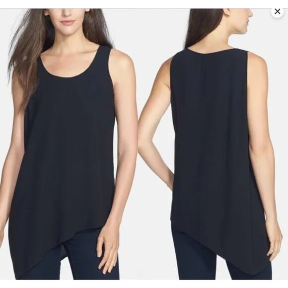 Eileen Fisher Asymmetrical Hem Tank Top Size S U-Neck Black Shell Side Drape NWT - Picture 1 of 9